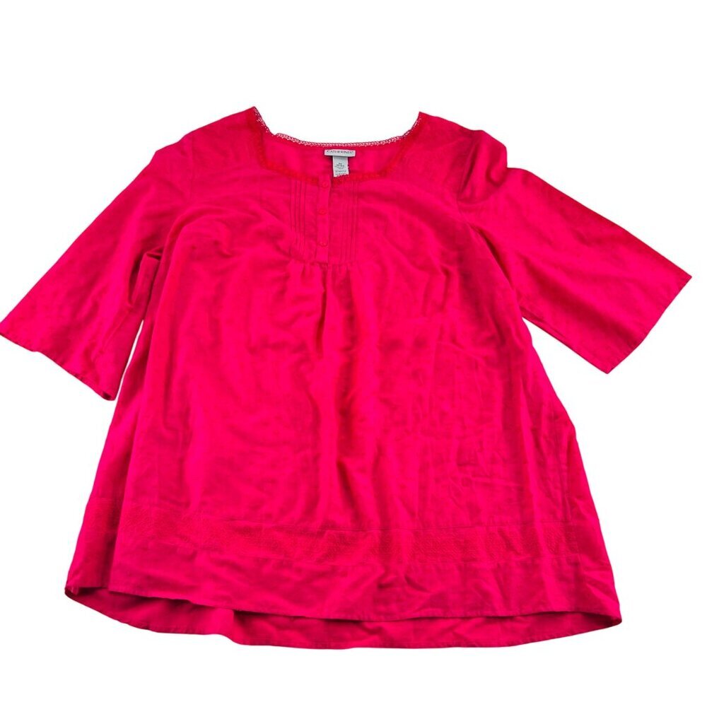 Catherines Womens Red Cotton Tunic Top OX 14/16W Lace‎ Trim Relaxed Fit
